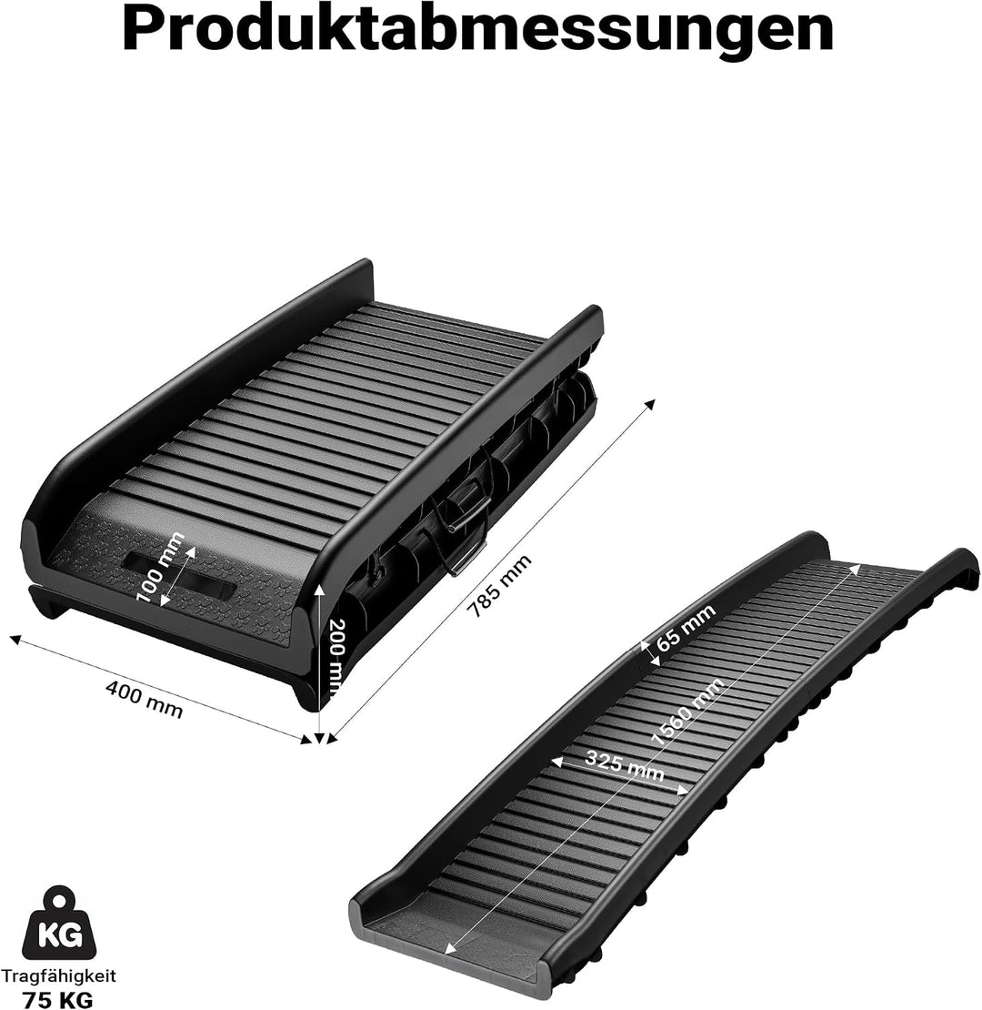 Wiltec Hunderampe faltbar, 156 x 40 cm, geklappt 79 x 40 cm, aus Kunststoff, rutschsicher, Traglast
