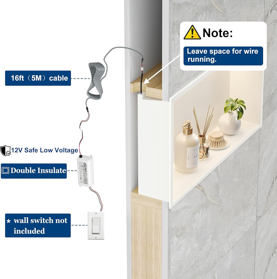 Wandnische Dusche Edelstahl mit LED Licht, Eingebettete Duschnische Weiss Einzelregal Lagerung für B
