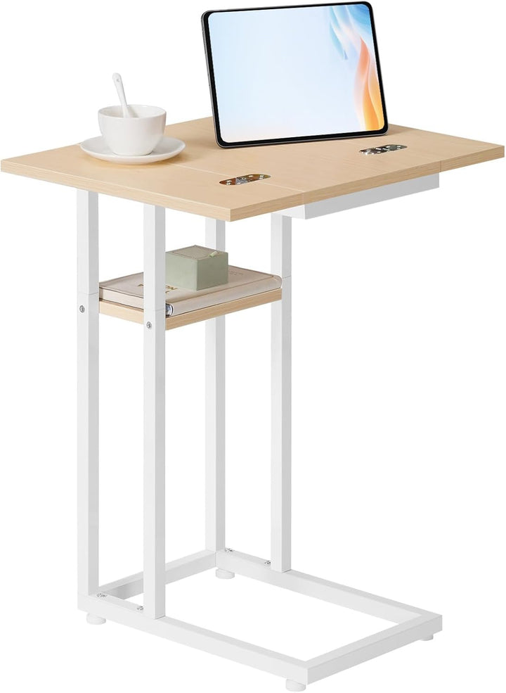 HOOBRO C-Form Beistelltisch, Klappbarer Sofatisch, Couchtisch, Kaffeetisch Snacktisch mit Lagerregal