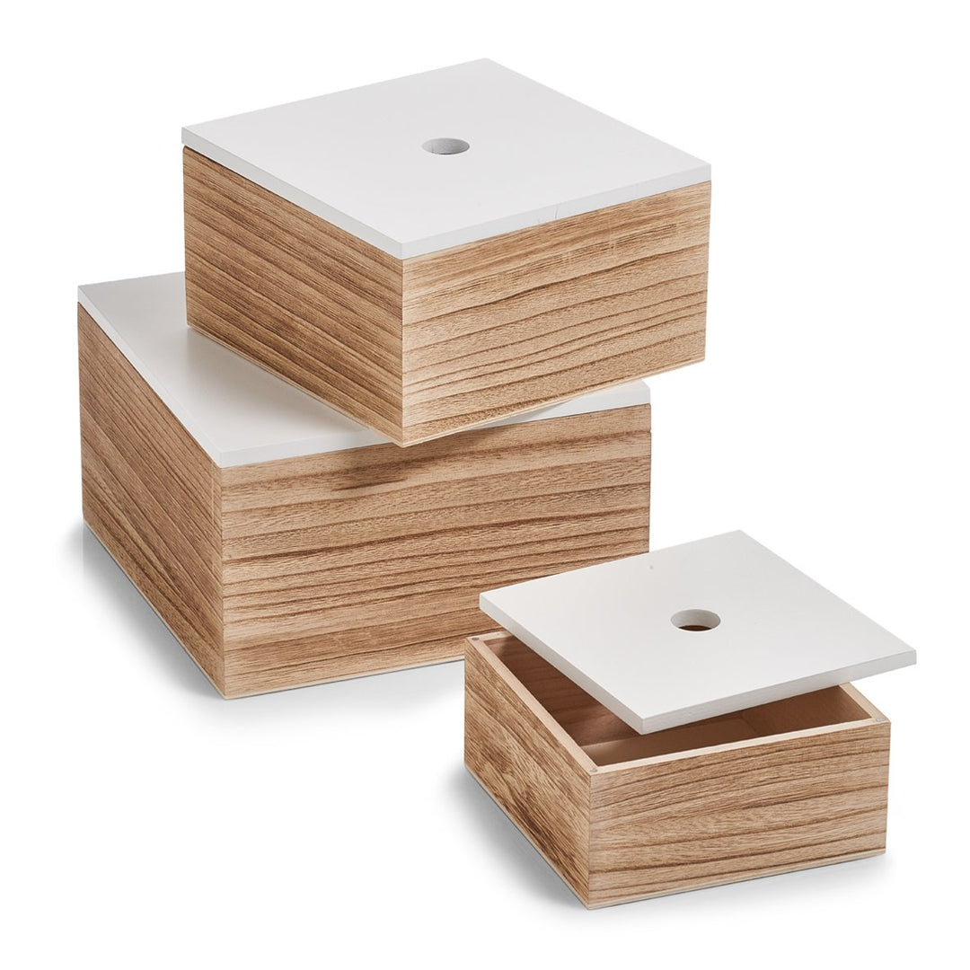 Zeller Aufbewahrungsbox, 3er Set, ca. 16 x 16 x 8 cm; 20 x 20 x 11,2 cm; 24 x 24 x 14 cm, weiss/Natu