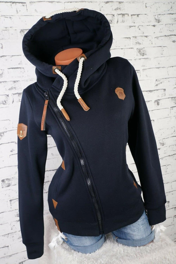 VIN TE Damen Sweat Jacke XXL Kapuze Hoodie Übergangsjacke Fleece gefüttert schräger Reissverschluss