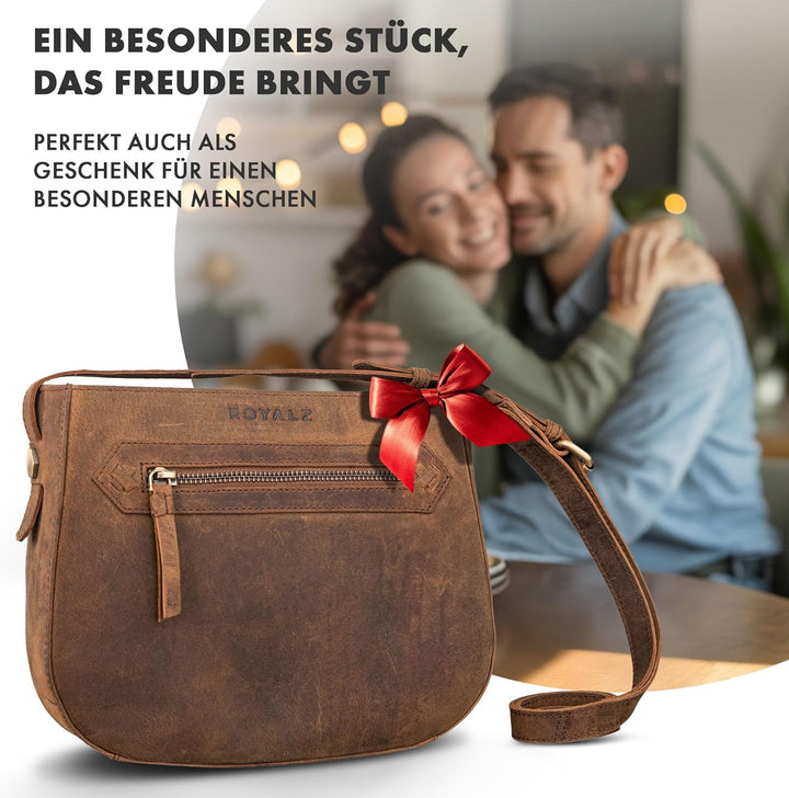 ROYALZ 'Cheyenne' Moderne kleine Umhängetasche Damen Leder Damenhandtaschen Echt-Leder Vintage Schul