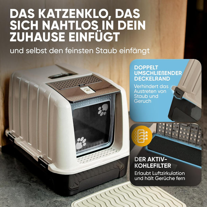 CROPLAS Katzenklo mit Deckel und Aktivkohlefilter + [ Katzenklo Matte ] + [ Katzenklo Schaufel ] - K