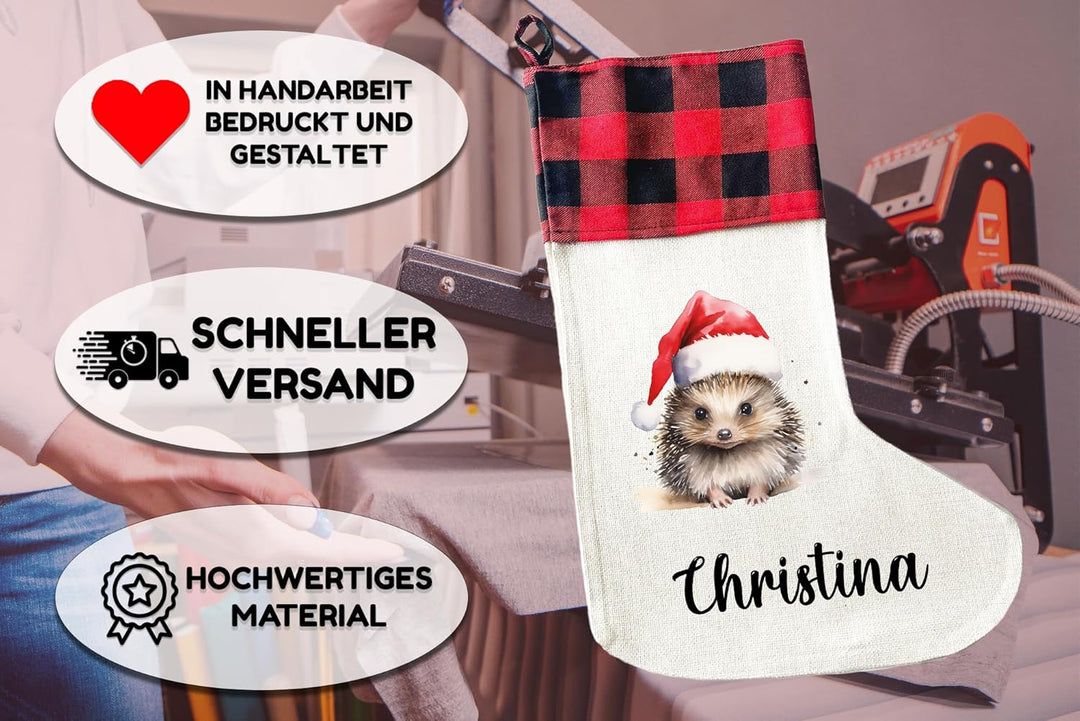 LIEBTASTISCH - Personalisierte Weihnachtssocken mit Tieren - 40cm x 30cm - Weihnachtsstrumpf zum Nik