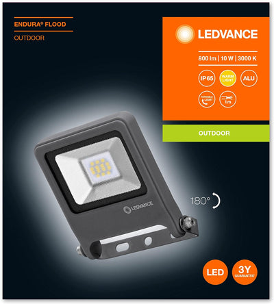 Ledvance LED Fluter, Leuchte für Aussenanwendungen mit 10 Watt, Dunkelgraues Aluminium Gehäuse, Warm