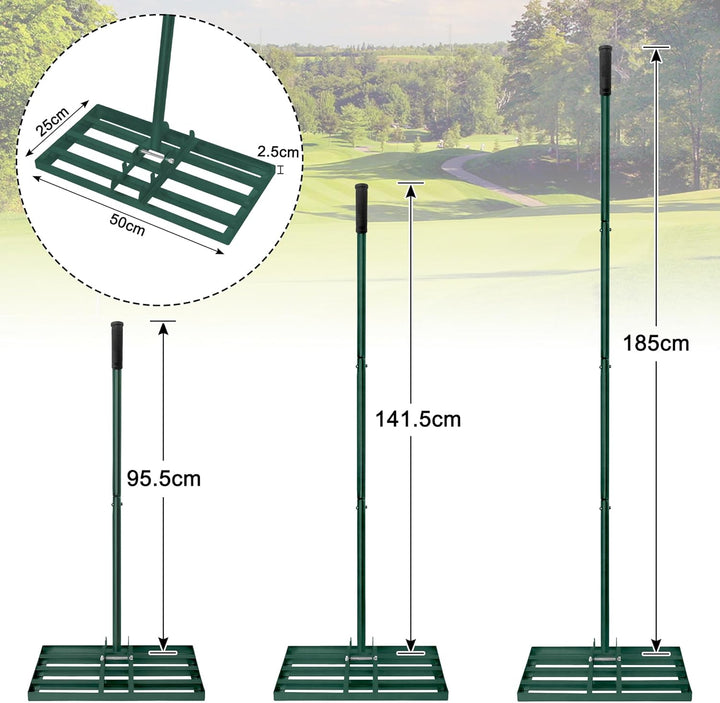 XMTECH Rasenharke Edelstahl 50x25cm Grün Verstellbarer Stiel Garten | Rutschfester Griff, verteilt M