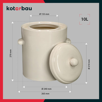 KOTARBAU® Sauerkraut Gärtopf Sauerkrauttopf 10L Tontopf mit Deckel Steinguttopf Fermentieren Dauerkr