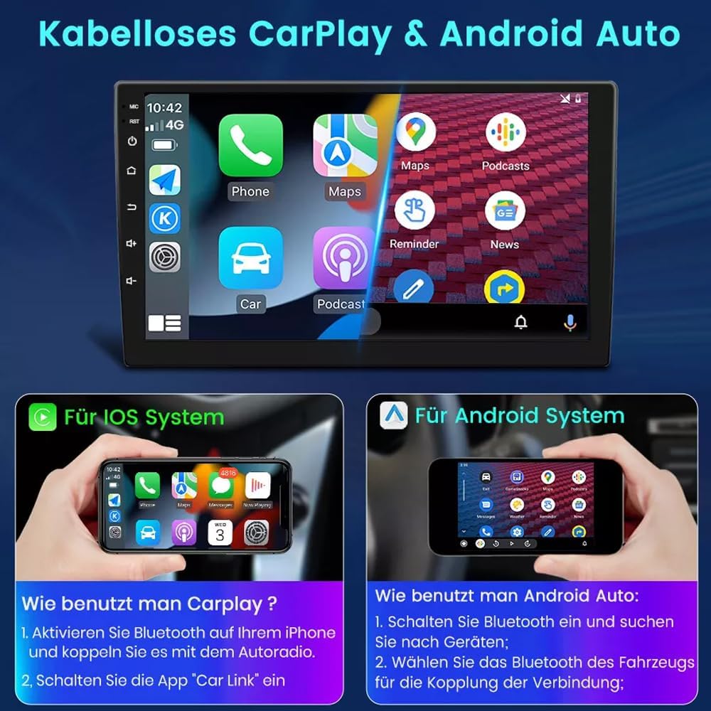 Auto Radio Autospieler GPS Navi Navigation Carplay/Android Autoradio 9 Zoll HD-Touchscreen USB Bluet