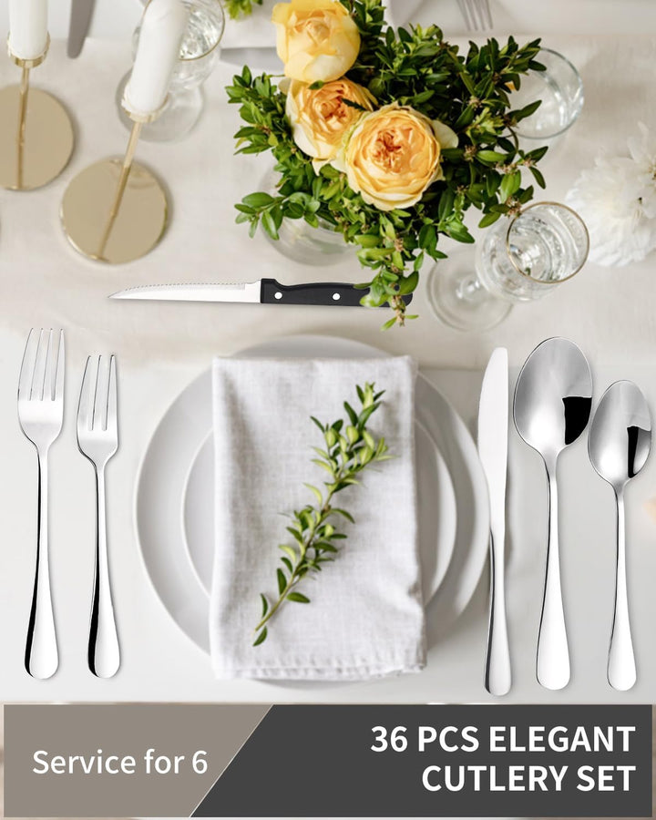 Xespis Besteck Set 12 Personen, 36 teilig Edelstahl Bestecksets, mit Steakmesser und Besteckkasten,