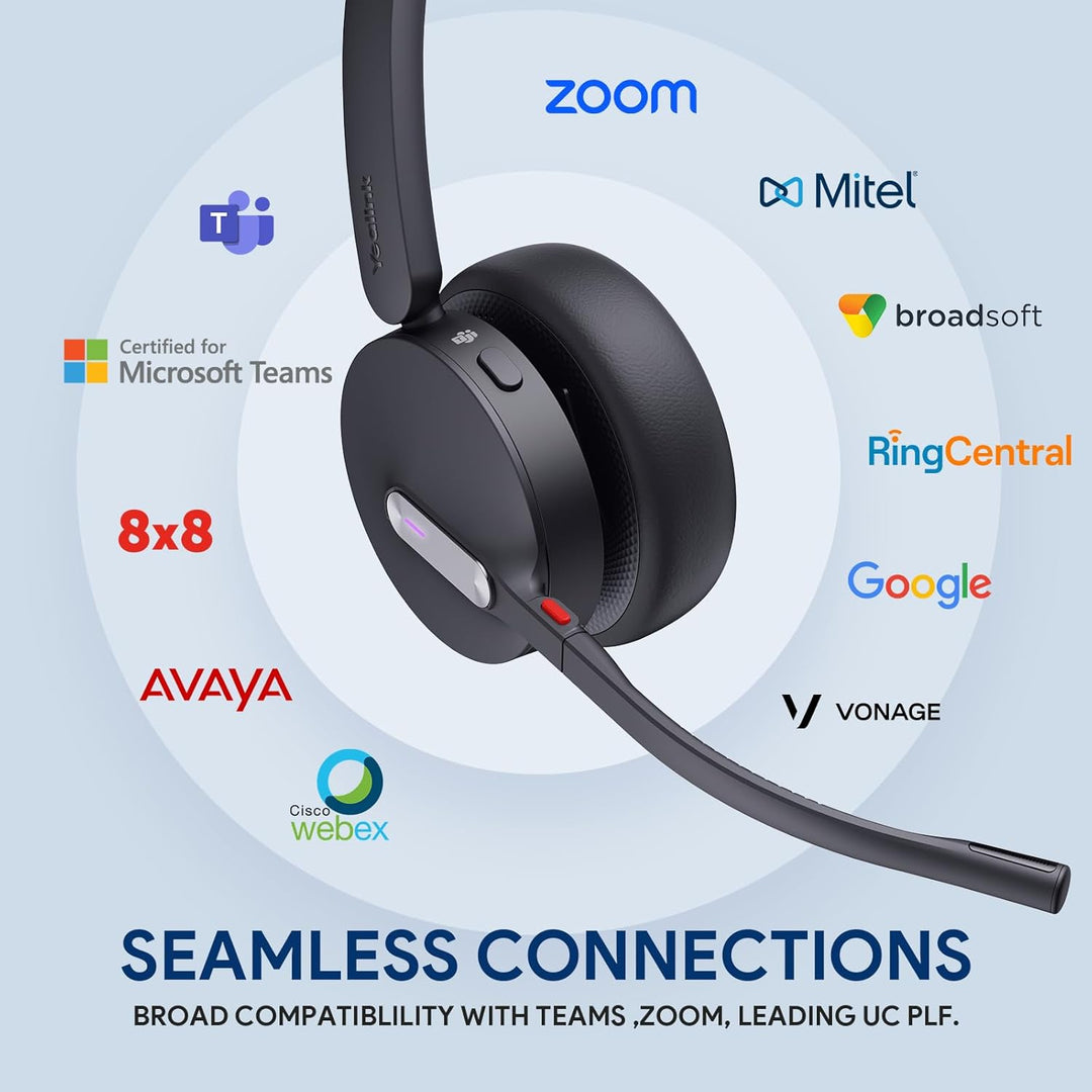 Yealink WH64 Hybrid DECT & Bluetooth Wireless Headset mit 3 Mikrofonen für die Arbeit mit Ladestände