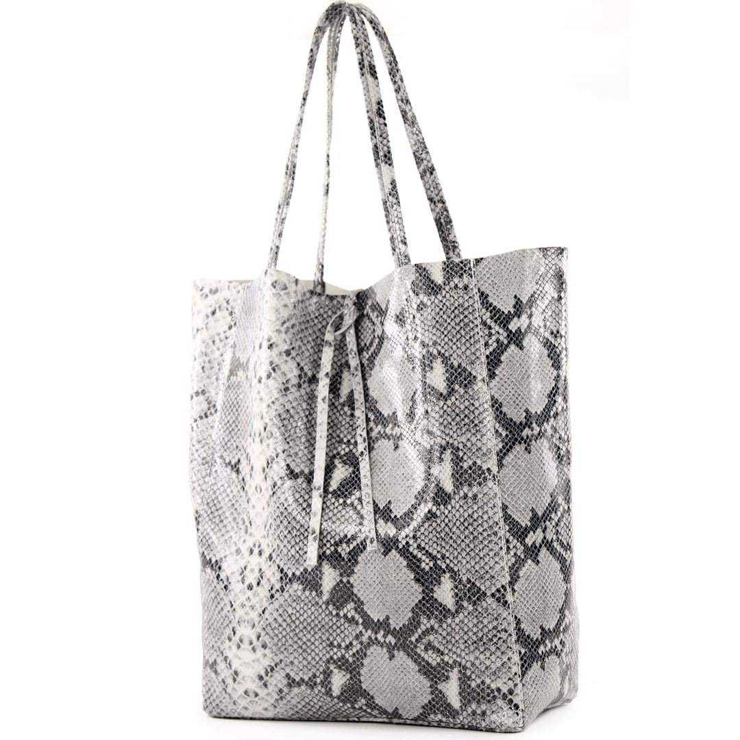 modamoda de T163 Damen Leder Shopper Schultertasche, handmade in Italy Schlange, Schlange
