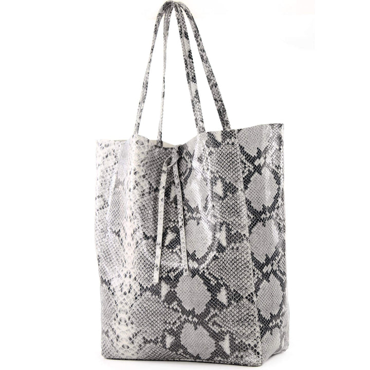 modamoda de T163 Damen Leder Shopper Schultertasche, handmade in Italy Schlange, Schlange