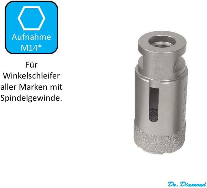 Dr. Diamond | M14 Fliesenbohrer Hochleistungs-Trockenbohrkrone für Winkelschleifer - Spezial Kernboh