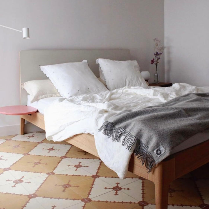 JOWOLLINA Wolldecke Plaid mit Fransen 100% Merinowolle (130x200 cm, Uni Anthrazit Melange) 130x200 c