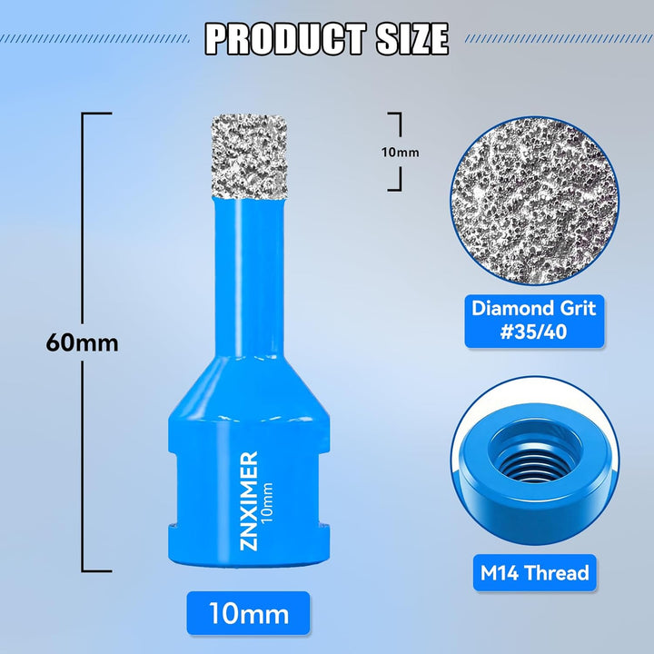 Diamant Fliesenbohrer 10mm - 5 Stück M14 Trockenbohrkrone Vakuumgelöteter Lochsäge für Fliesen Porze