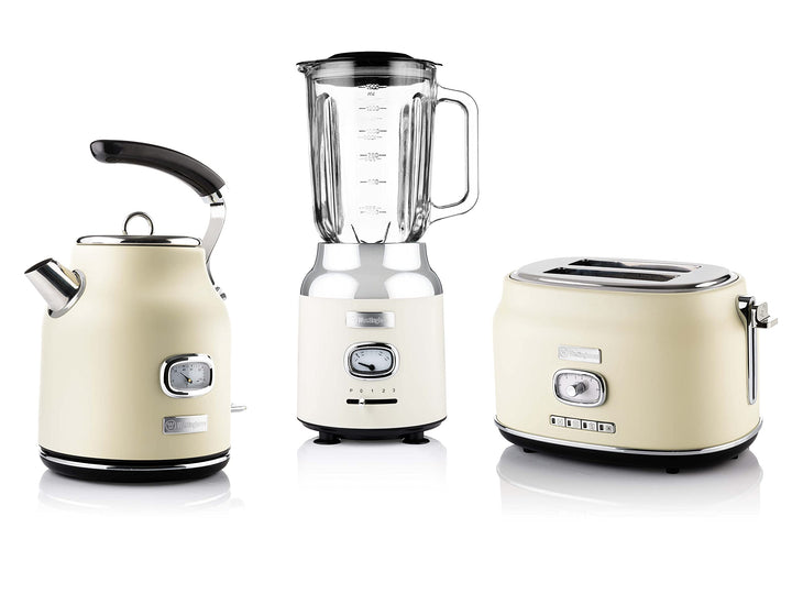 Westinghouse Retroline Frühstück-Set Weiss, Toaster, Standmixer & Wasserkocher, 1.7 Liter & Kalkfilt