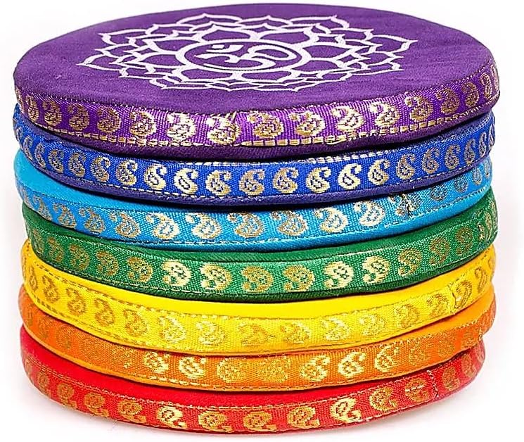 Kissen für Klangschalen, handgefertigt (Set 7 Chakra Grande – 14,5 cm) Set 7 grosse Chakra -- 14,5 c