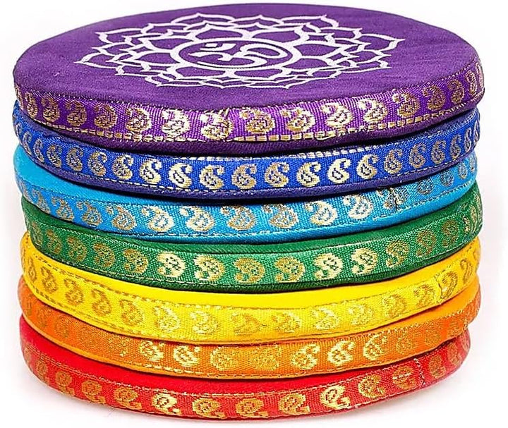 Kissen für Klangschalen, handgefertigt (Set 7 Chakra Grande – 14,5 cm) Set 7 grosse Chakra -- 14,5 c