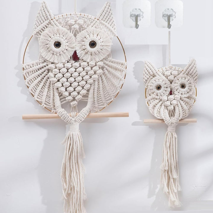 YSGLIFE 2 x Eulen Makramee Wandbehang Wanddekoration Handgefertigt Boho Ornament Wandkunst Aufhänger