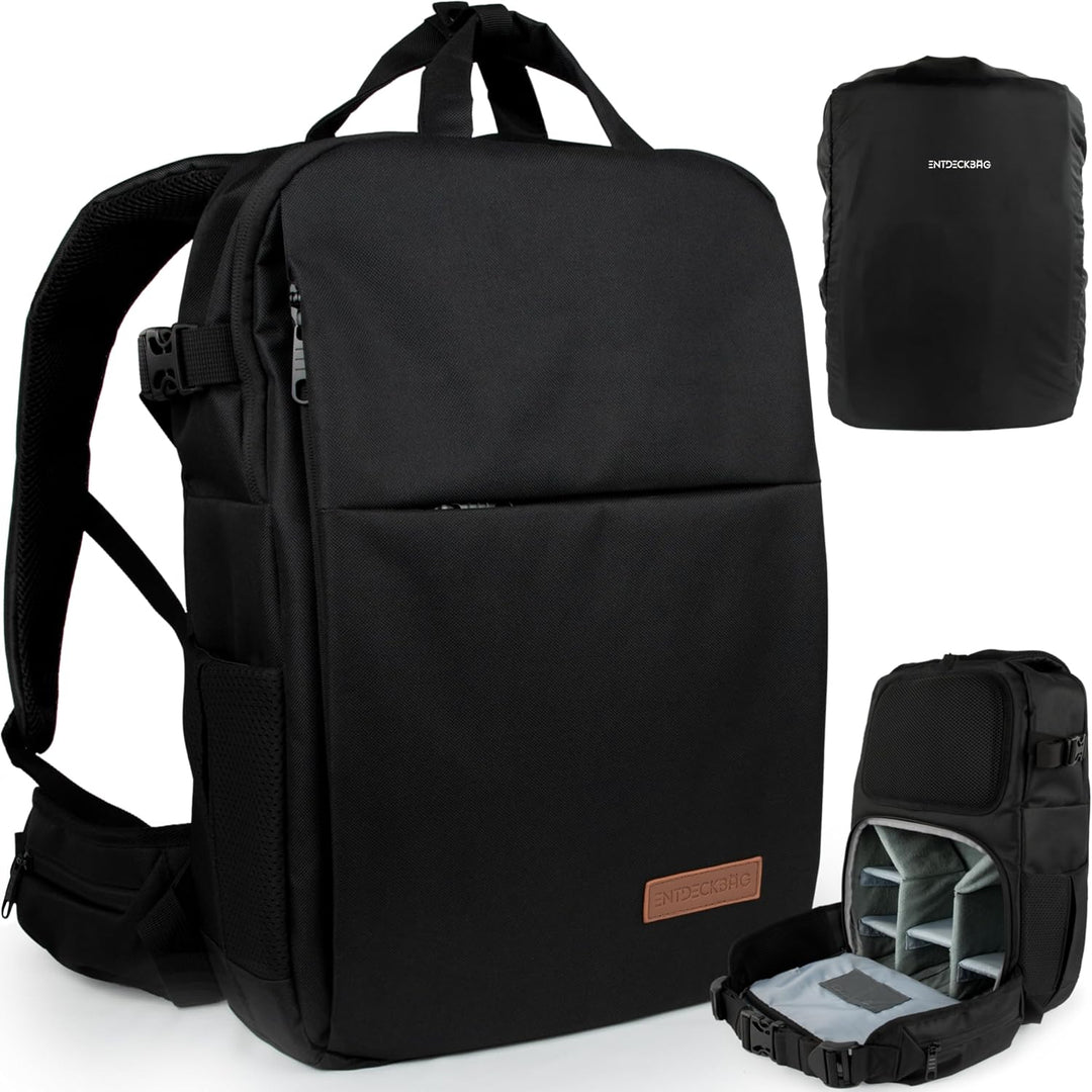 ENTDECKBAG Kamerarucksack Diebstahlsicher [mit Hüftgurt] Stauraum 14” Laptopfach Fotorucksack für Sp