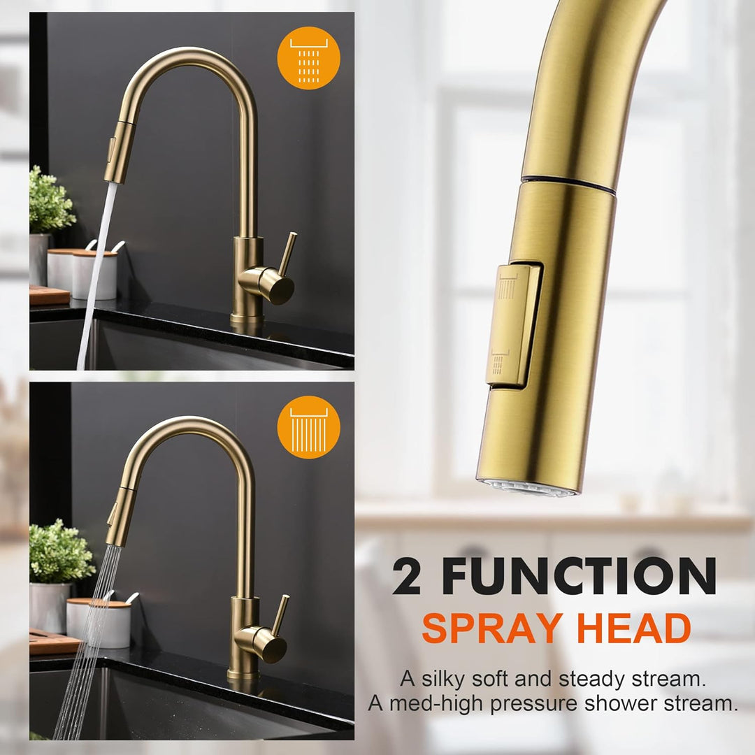 Tohlar Niederdruck Armatur Küche Gold, Niederdruck Wasserhahn Küche mit Ausziehbare Brause, Mischbat