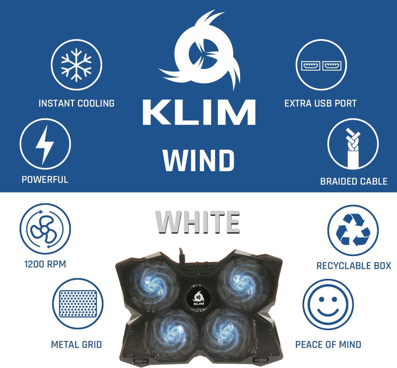 KLIM Wind Laptop Kühler - Leistungsstark Wie Kein Anderer – Schneller Kühlvorgang - 4 Lüfter PC Note