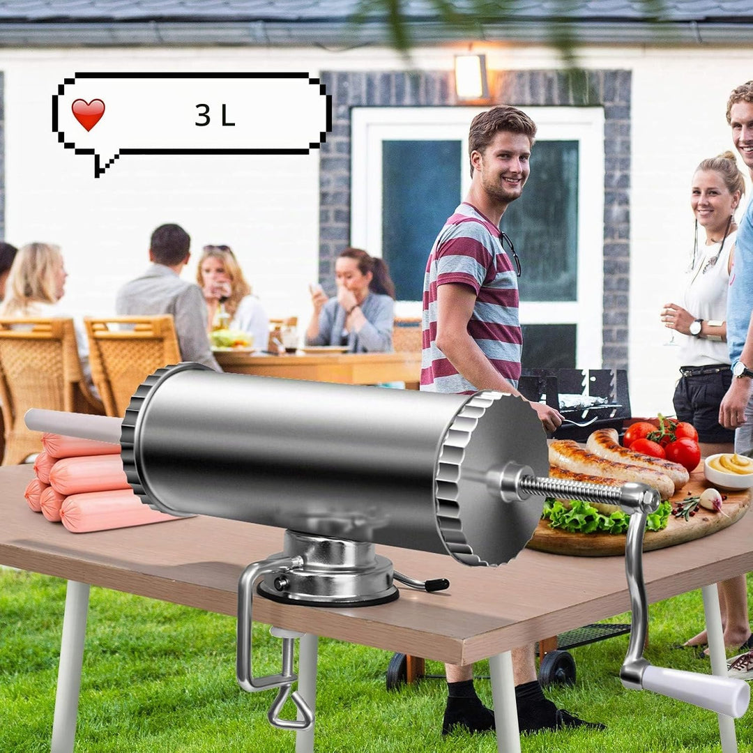 RELAX4LIFE 3 L Horizontaler Wurstfüller manuell, Wurstmaschine aus Edelstahl, inkl. 3 Füllrohre, mit