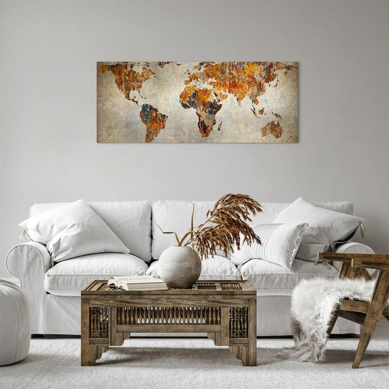 Panorama Bilder auf Leinwand 100x40cm Leinwandbild Welt Karte Kontinente Geographie Gross Wanddeko B