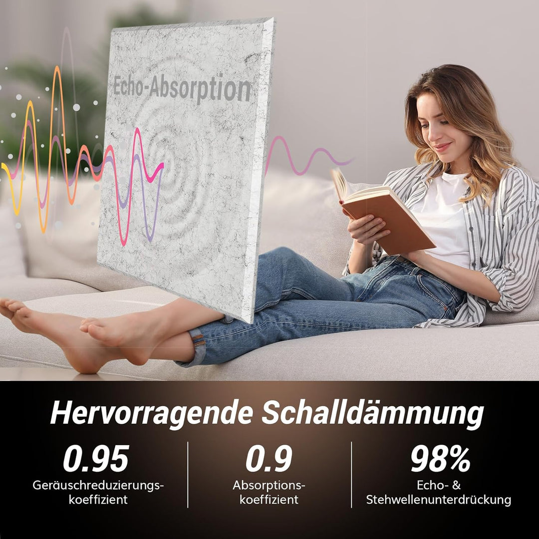 Quadratische Akustikplatten selbstklebend 72 Stücke., TONOR Schallabsorber Schallschutz mit Hochdich