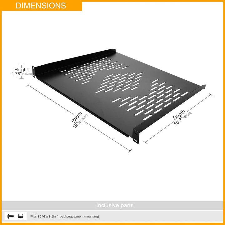 RIVECO 1U Server-Rack-Regal, 48,3 cm, 40 cm, belüftete Ausleger für Server- und Netzwerkausrüstung,