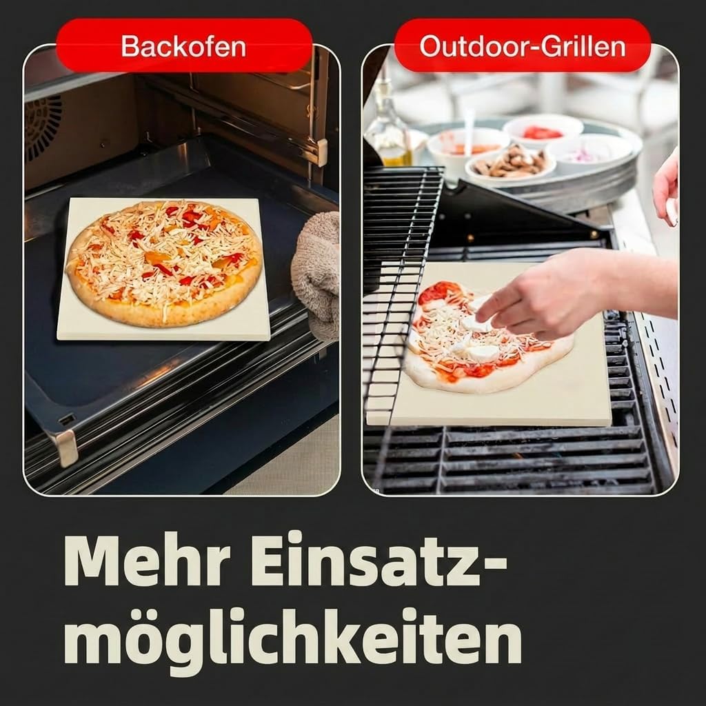 Pizzastein 35.2 x 35.2 cm aus Cordierit, 12 mm – XXL Pizzastein für Backofen, Grill &amp; Pizzaofen, hit