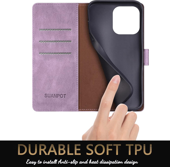SUANPOT [RFID Schutz für iPhone 14 Pro Max 6.7" Hülle PU Leder Handyhülle Lederhülle Klapphülle Kart