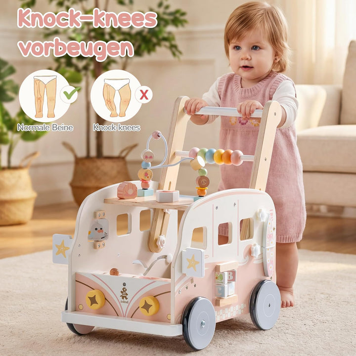 ROBUD Baby Lauflernhilfe Holz, Interaktiver Lauflernwagen, Einstellbare Geschwindigkeit & Höhe Baby