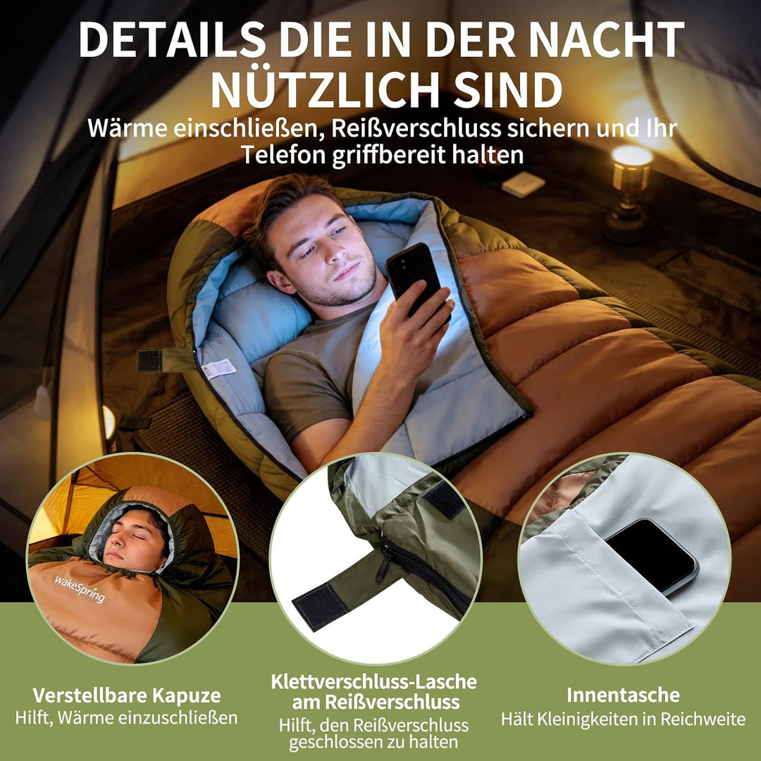 Schlafsack Erwachsene, 3-Jahreszeiten Mumienschlafsack Outdoor, wasserabweisender Camping Schlafsack