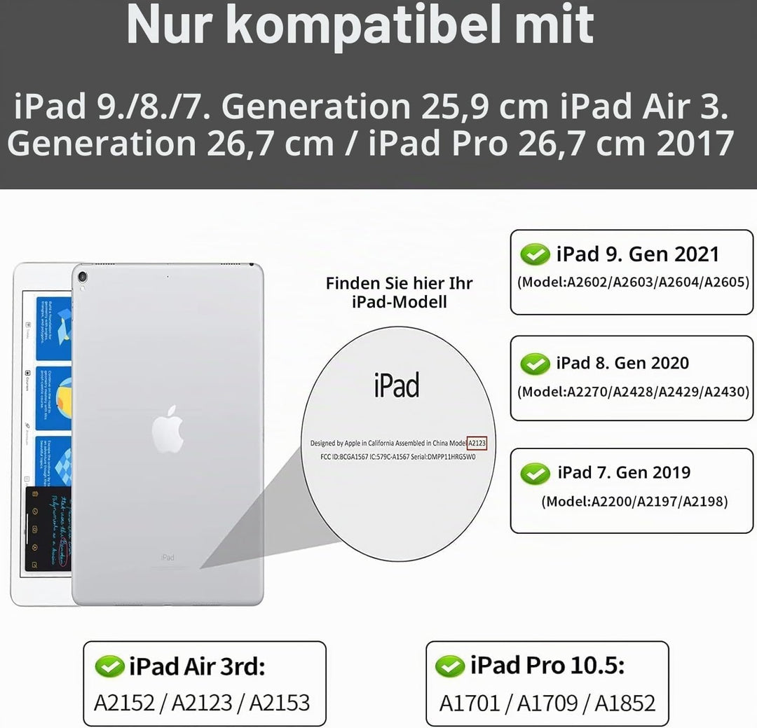 Tastatur Hülle für iPad 10.2 Zoll (9./8./7. Generation), für iPad Air 3rd / Pro 10.5, Magnetisch Abn
