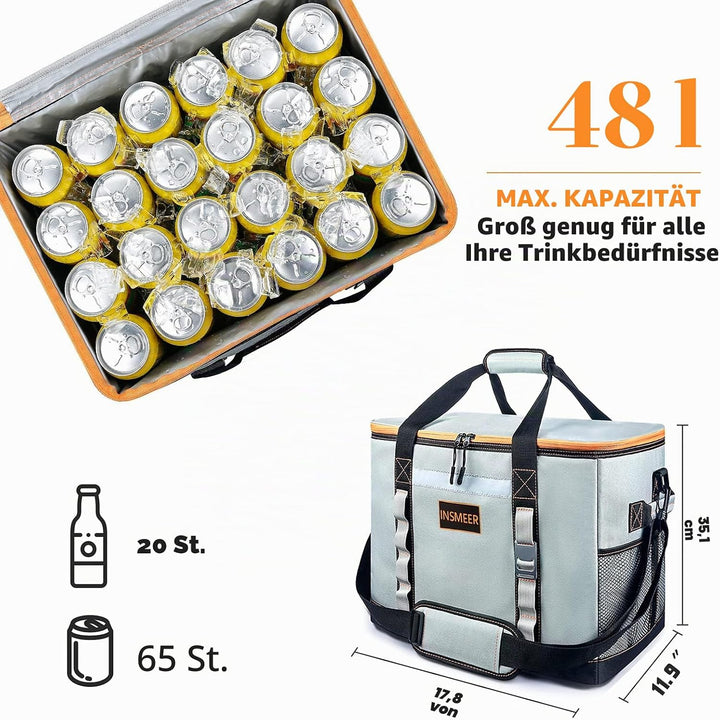 INSMEER 48L/25L Gross Kühltasche Faltbare, 65/32 Can Thermotasche Picknicktasche Lunchtasche Kühlbox
