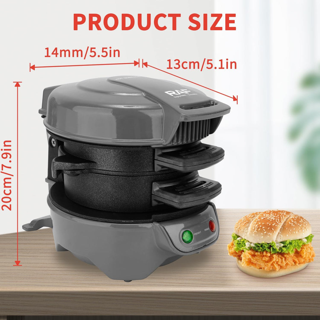 HENYEER Sandwich Toaster Burger Maker, mit Eierringe und Zeitschaltuhr, Effiziente Antihaft Heizplat