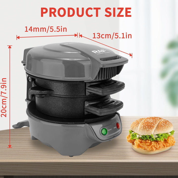HENYEER Sandwich Toaster Burger Maker, mit Eierringe und Zeitschaltuhr, Effiziente Antihaft Heizplat