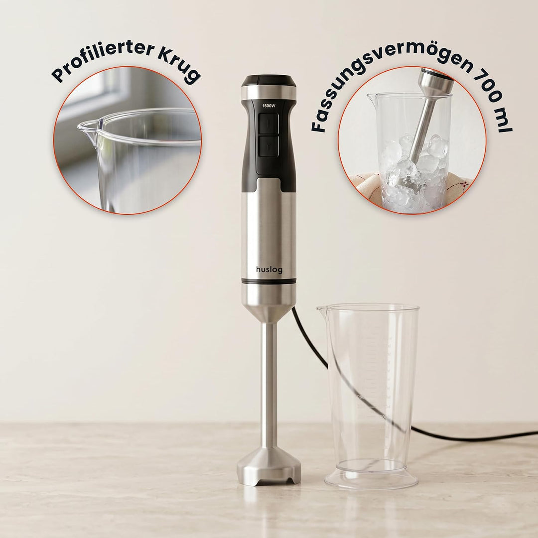 BlendFlex Stabmixer 1500W – Edelstahl Handmixer mit 20 Geschwindigkeiten & Turbo-Funktion, inkl. 600