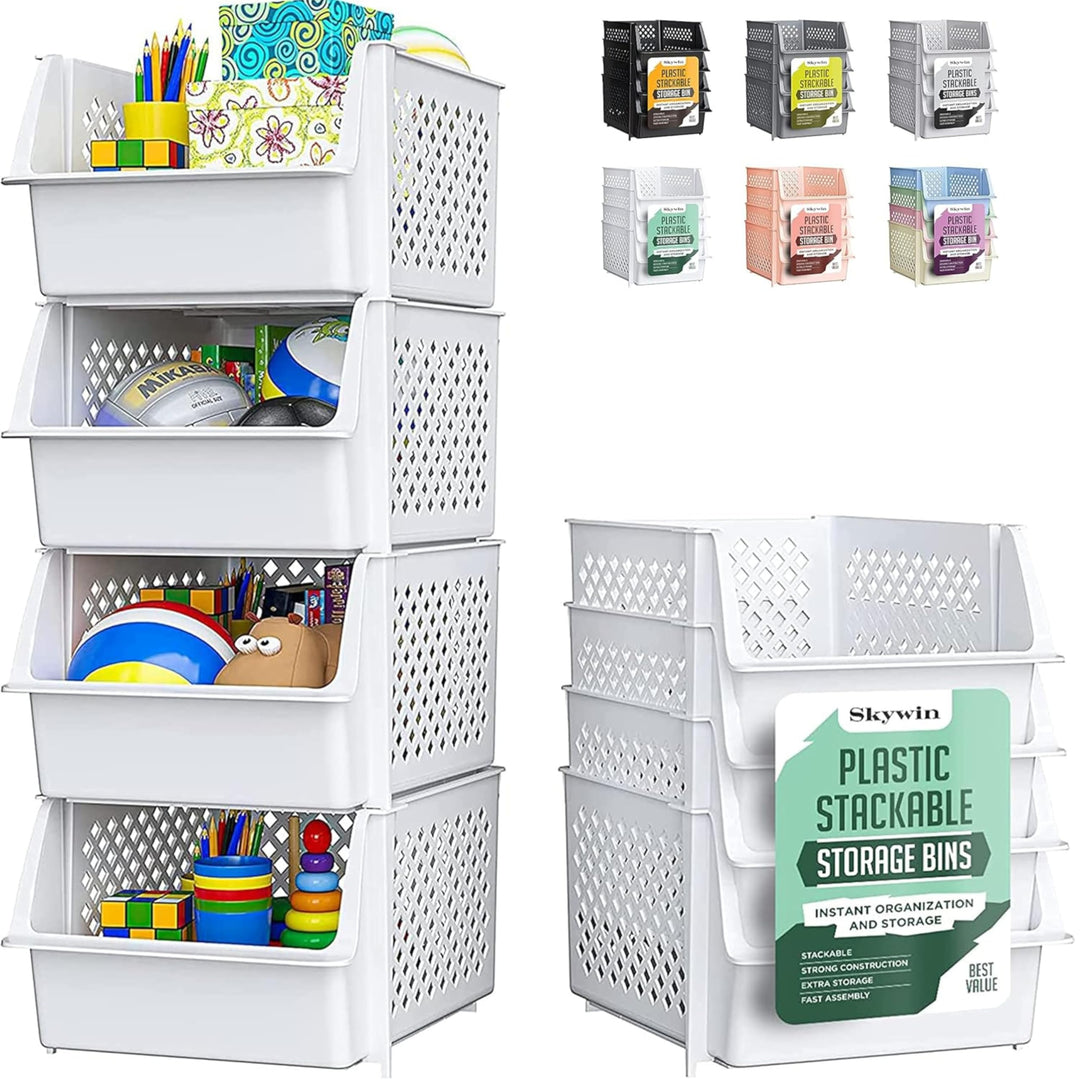 Skywin TidyFriend Stapelbare Aufbewahrungsboxen 4er-Set – Offene Front Organizer für Küche & Vorrats