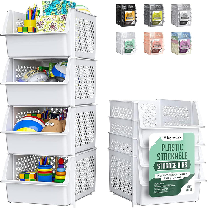Skywin TidyFriend Stapelbare Aufbewahrungsboxen 4er-Set – Offene Front Organizer für Küche & Vorrats