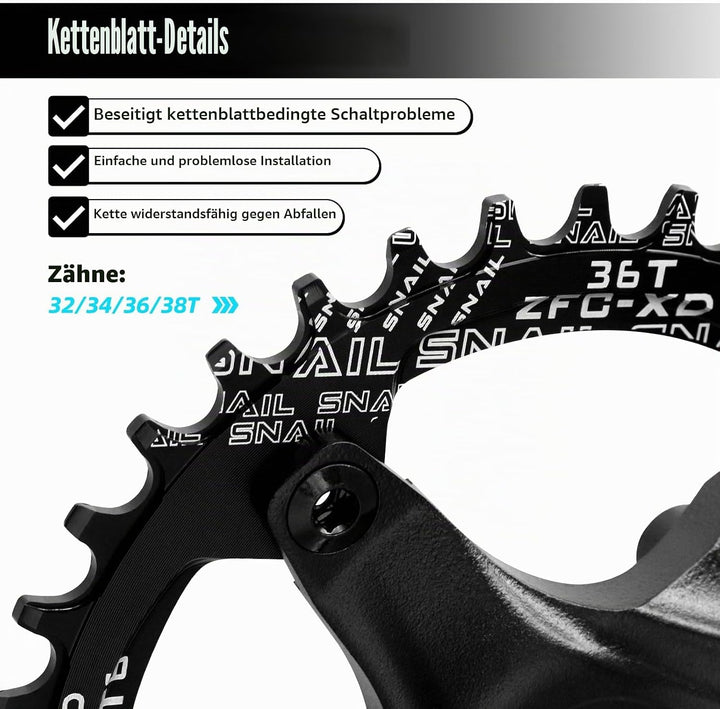 splumzer 170mm Vierkantkurbel für Mountainbike mit 104 Lochkreis 32/34/36/38T Kettenblatt, Wide Narr