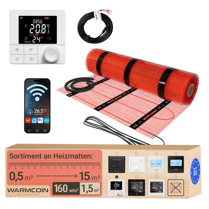 Elektrische Fussbodenheizung Paket 160 W/m² – Fliesen, Laminat &amp; Vinyl – 1,5 m² – W40 WLAN-Thermosta