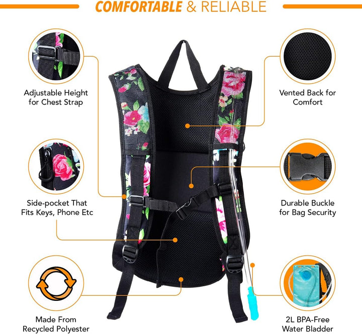 Vibe Festival Gear Trinkrucksack aus Recyceltem Polyester – 2 L Blase für Damen und Herren