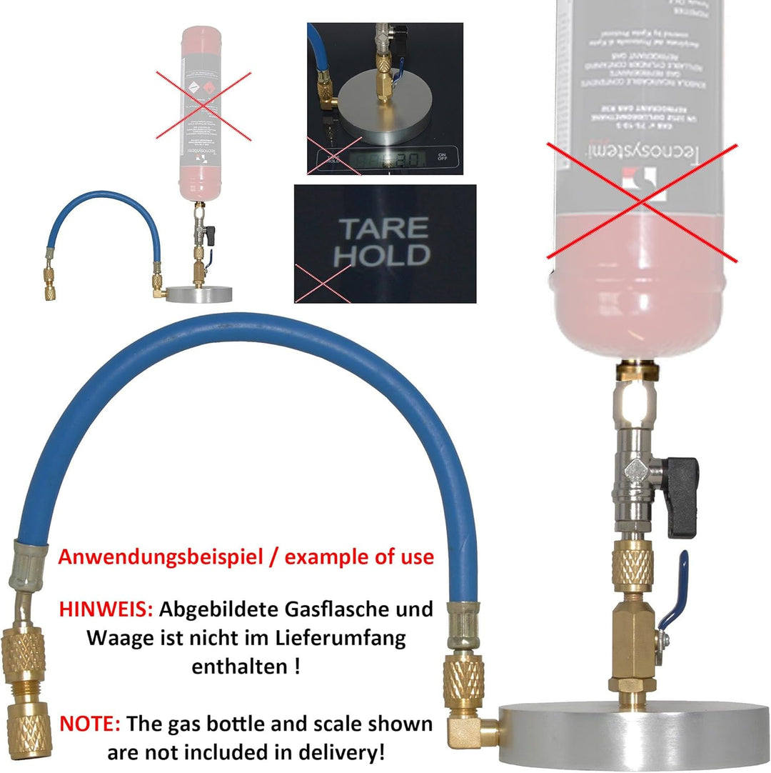 Füllset mit Standfuss für Kältemittel R32-1/2 ACME Linksgewinde - 1/4 SAE M