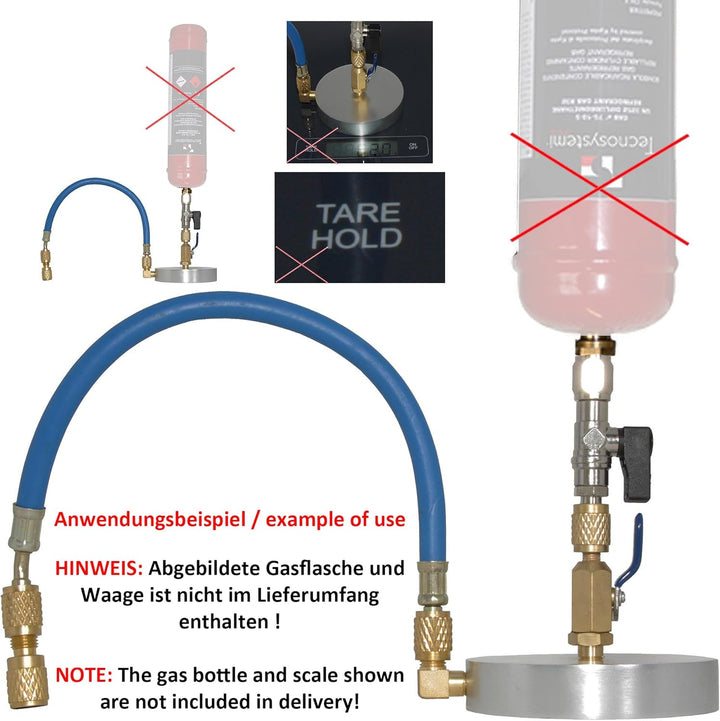 Füllset mit Standfuss für Kältemittel R32-1/2 ACME Linksgewinde - 1/4 SAE M
