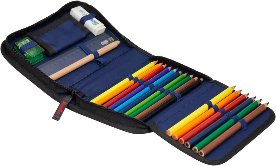 ergobag Federmäppchen Set 22-teilig, Lyra Buntstifte, Stundenplan-Fach, Kleingeld Fach, Lineal Ozean