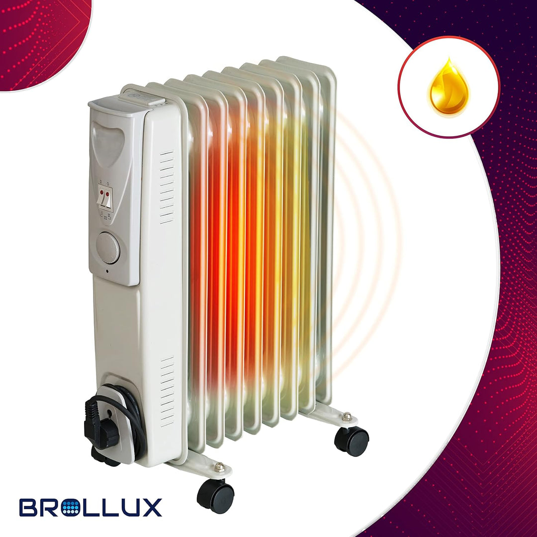 Brollux Ölheizung elektrisch 2000W OH-09 Ölradiator Elektroheizung 9 Lamellen mobiler Elektroheizkör