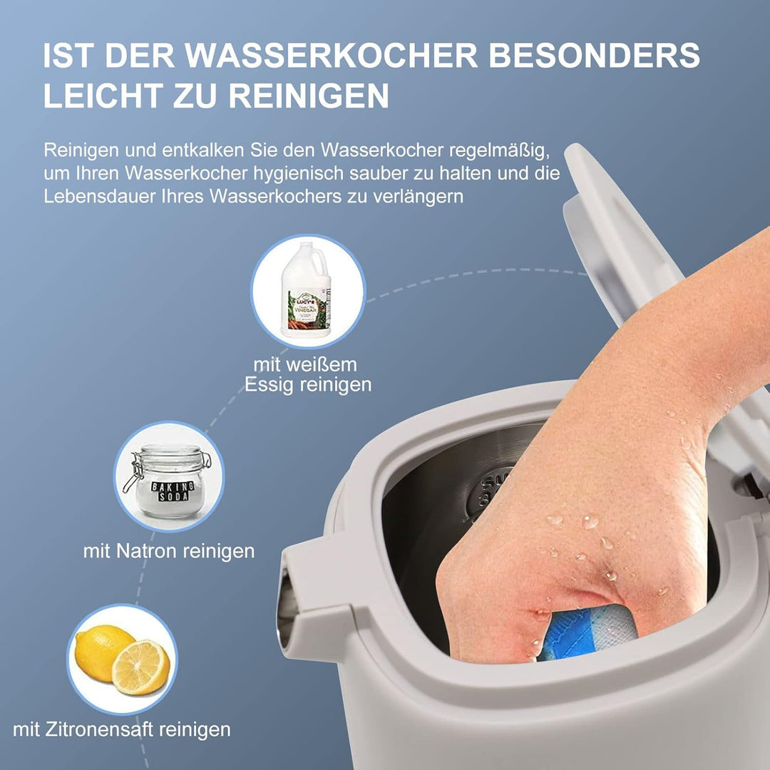 FENGJIE 0,8l Edelstahl Wasserkocher Camping Reisewasserkocher 1360W Kabellos Doppelwand-Design Teeke