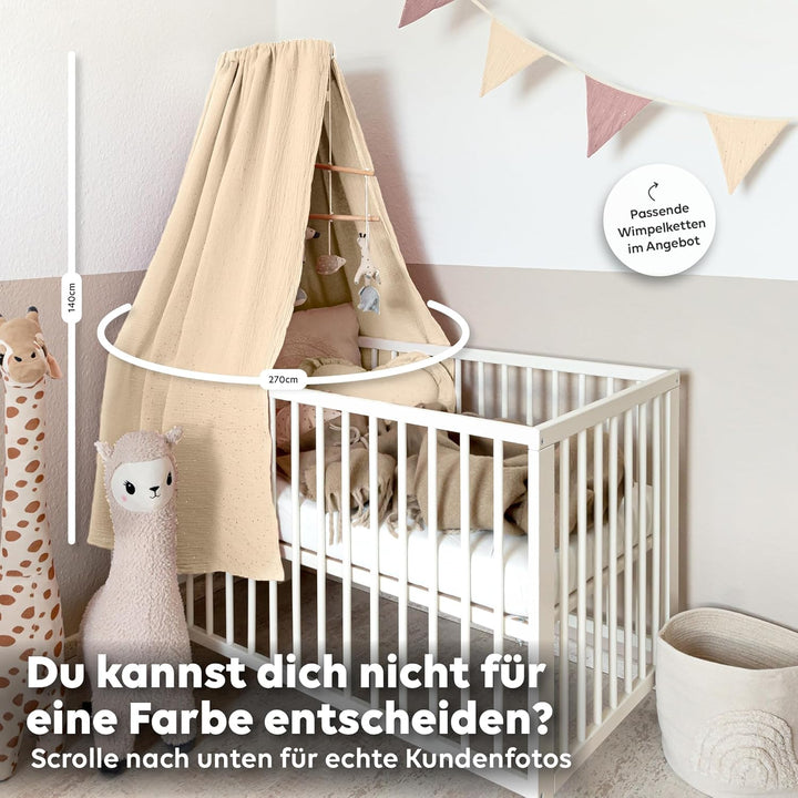 Betthimmel Babybett mit Goldapplikationen [in 12 Farben] Himmel Babybett aus 100% Baumwolle Musselin